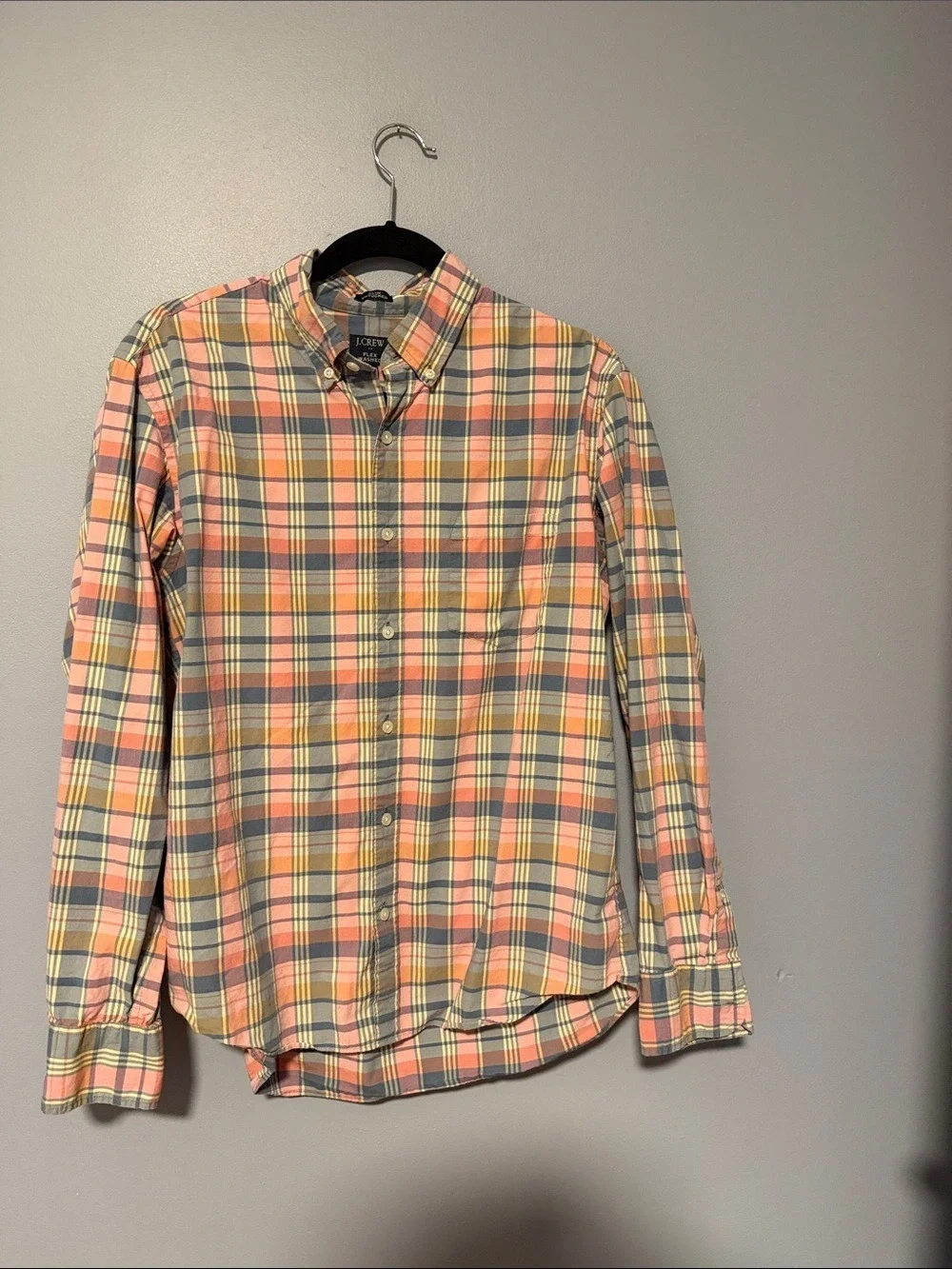 J.Crew Factory Flex Washed Plaid Button Down Shirt Pastel L